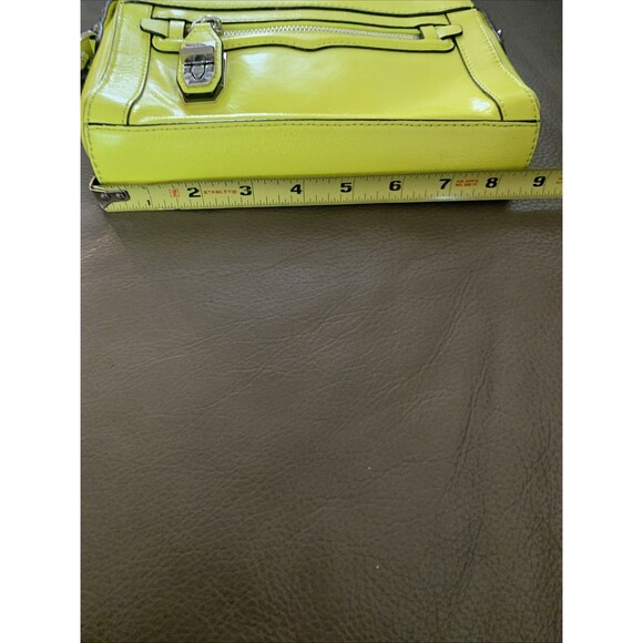 Rebecca Minkoff Leather Crossbody Bag Clutch  Zip Up Neon Yellow Silver Curblink - Picture 13 of 15